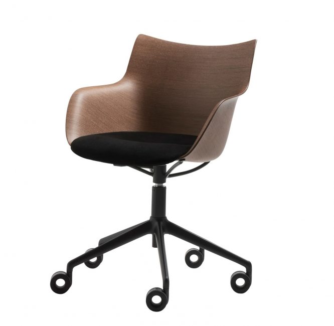 Kartell chaise à roulettes bois télétravail Q/Wood design Philippe Starck