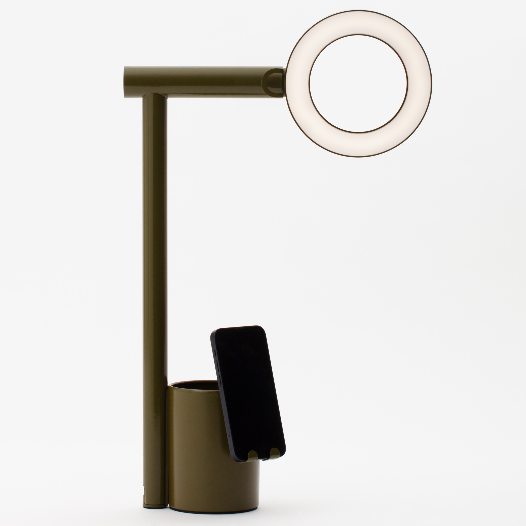 Lampe de bureau Designerbox Ora, tête ringlight nomade, lumière réglable,  vert